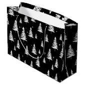Zwarte en witte kerstboom groot cadeauzakje (Achterkant Gekanteld)