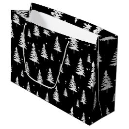 Zwarte en witte kerstboom groot cadeauzakje