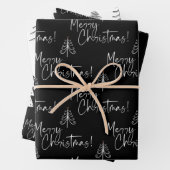 Zwarte en witte kerstboom inpakpapier vel (In situ)