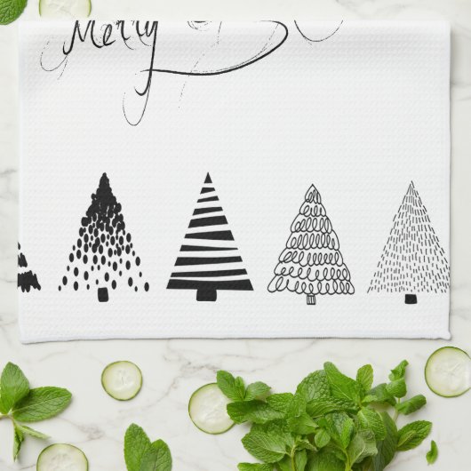 "Zwarte en witte kerstboom" keukenhanddoek (Gevouwen)