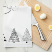 "Zwarte en witte kerstboom" keukenhanddoek (Quarter Fold)