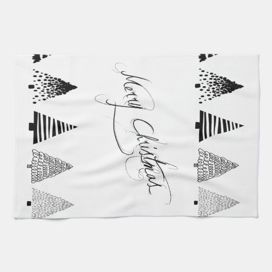 "Zwarte en witte kerstboom" keukenhanddoek (Horizontaal)