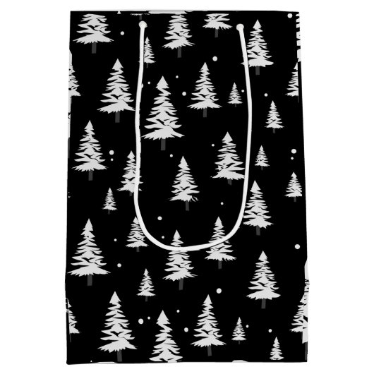Zwarte en witte kerstboom medium cadeauzakje (Achterkant)