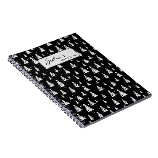 Zwarte en witte kerstboom notitieboek (Rechterzijde)