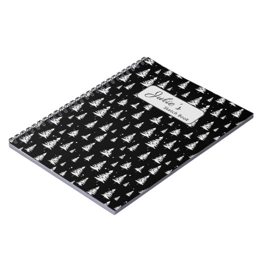 Zwarte en witte kerstboom notitieboek (Linkerzijde)
