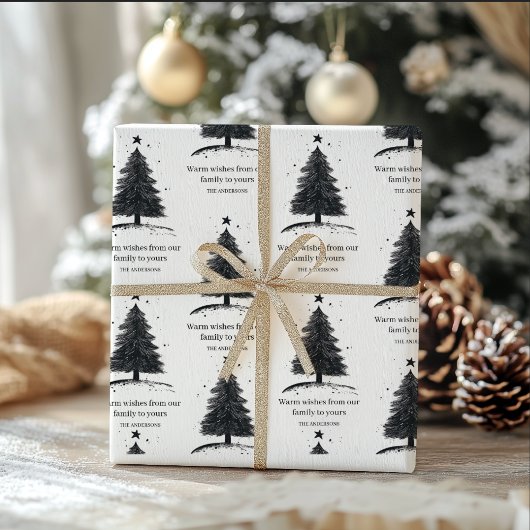 Zwarte en witte kerstboom | Prettige vakantie Cadeaupapier