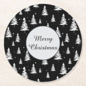 Zwarte en witte kerstboom ronde kartonnen onderzetter (Voorkant)