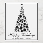 Zwarte en witte kerstboom wijn etiket (Enkel label)