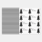 Zwarte en witte kerstboomstreep inpakpapier vel (Voorkant 2)