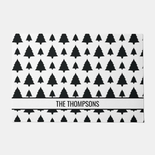 Zwarte en witte kerstboomstructuur en tekst deurmat (Voorkant)