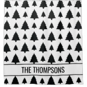 Zwarte en witte kerstboomstructuur en tekst douchegordijn (Voorkant)