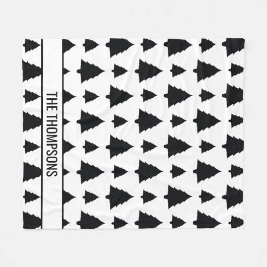 Zwarte en witte kerstboomstructuur en tekst fleece deken (Voorkant (Horizontaal))