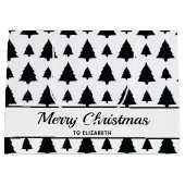 Zwarte en witte kerstboomstructuur en tekst groot cadeauzakje (Voorkant)