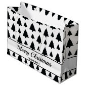 Zwarte en witte kerstboomstructuur en tekst groot cadeauzakje (Voorkant Gekanteld)