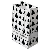 Zwarte en witte kerstboomstructuur en tekst klein cadeauzakje (Achterkant Gekanteld)
