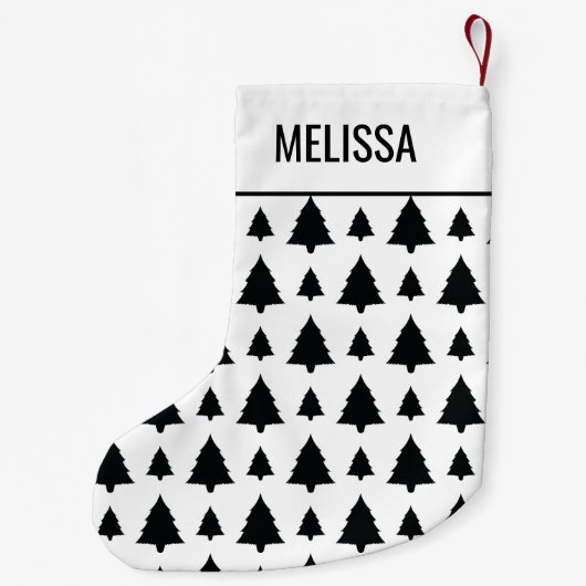 Zwarte en witte kerstboomstructuur en tekst kleine kerstsok (Achterkant)