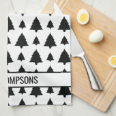 Zwarte en witte kerstboomstructuur en tekst theedoek (Quarter Fold)