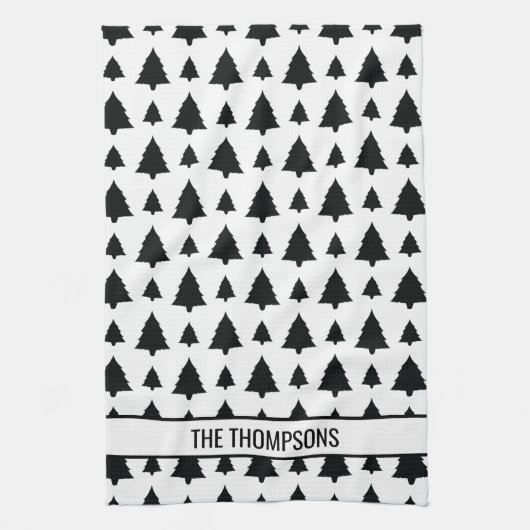 Zwarte en witte kerstboomstructuur en tekst theedoek (Verticaal)