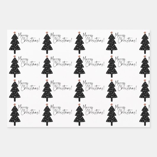 Zwarte en witte kerstboomvloed voor het plukken va inpakpapier vel (Voorkant 2)