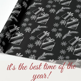 Zwarte en witte kerstcadeautjes en sneeuw cadeaupapier