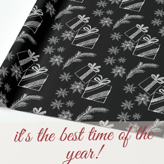 Zwarte en witte kerstcadeautjes en sneeuw cadeaupapier