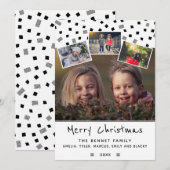 Zwarte en Witte Kerstfamilie 4 Fotocollage Feestdagenkaart (Voorkant / Achterkant)