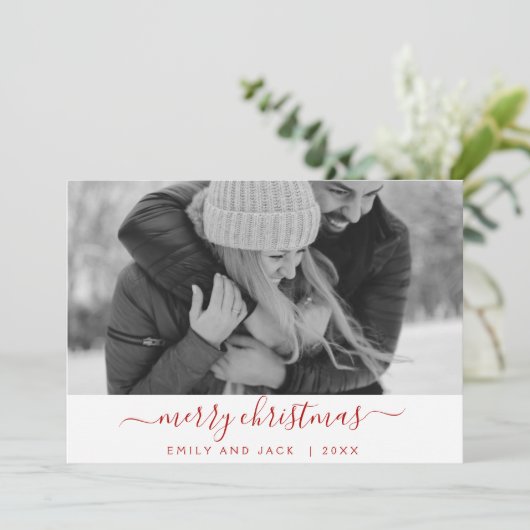 Zwarte en witte kerstfeestdag fotokaart feestdagenkaart (Staand voorkant)