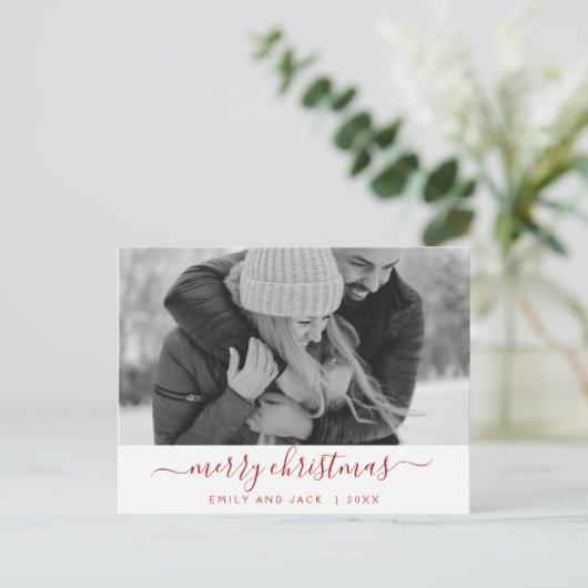 Zwarte en witte kerstfeestdag fotokaart feestdagenkaart (Staand voorkant)