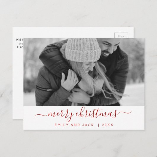 Zwarte en witte kerstfeestdag fotokaart feestdagenkaart (Voorkant / Achterkant)