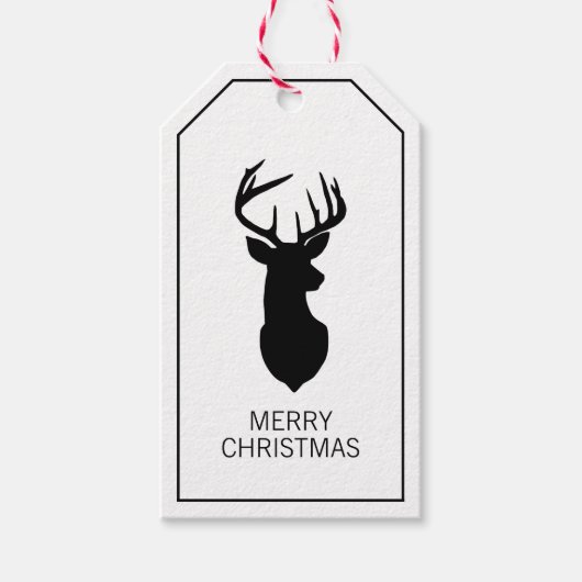 Zwarte en witte kerstfeestdroer cadeaulabel (Voorkant)