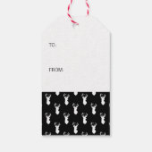 Zwarte en witte kerstfeestdroer cadeaulabel (Achterkant)