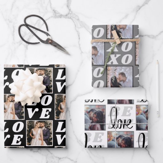 Zwarte en witte kerstfoto 3 Cadeaus Inpakpapier Vel (Voorkant)