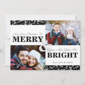 Zwarte en witte kerstgroen 2-fotokaart feestdagenkaart (Voorkant)