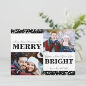 Zwarte en witte kerstgroen 2-fotokaart feestdagenkaart (Staand voorkant)