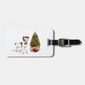 Zwarte en witte kersthond bagagelabel (Voorkant horizontaal)