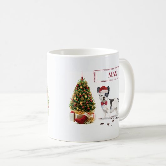 Zwarte en witte kersthond koffiemok (Voorkant rechts)
