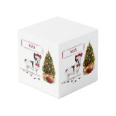 Zwarte en witte kersthond kubus (Voorkant hoekig)