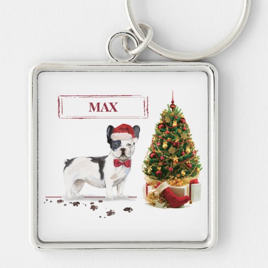 Zwarte en witte kersthond sleutelhanger (Voorkant)