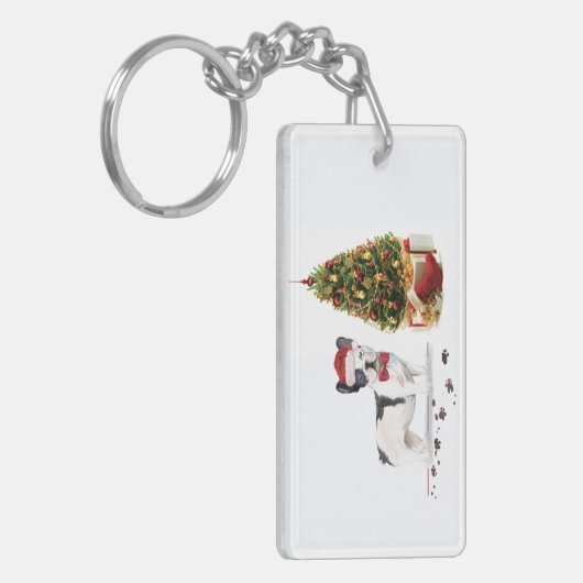 Zwarte en witte kersthond sleutelhanger (Voorkant Links)