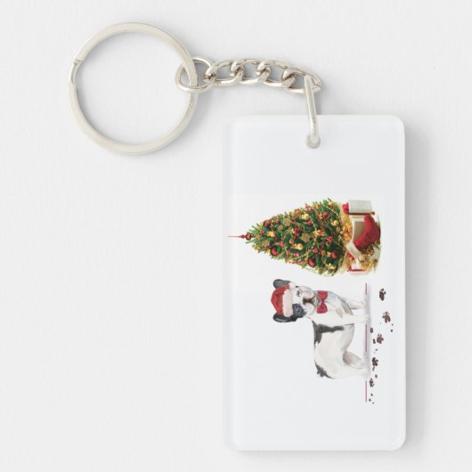 Zwarte en witte kersthond sleutelhanger (Voorkant)