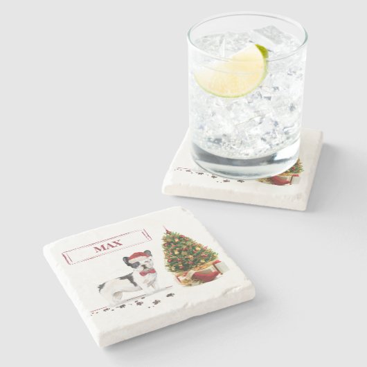 Zwarte en witte kersthond stenen onderzetter (Zijkant)