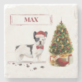 Zwarte en witte kersthond stenen onderzetter (Voorkant)