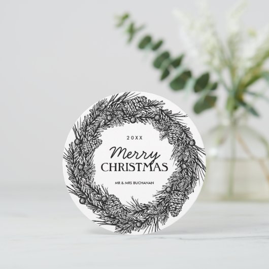 Zwarte en witte kerstkaarten feestdagenkaart (Staand voorkant)