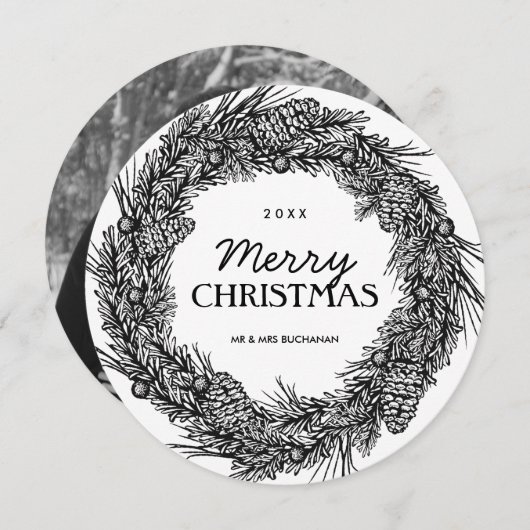 Zwarte en witte kerstkaarten feestdagenkaart (Voorkant / Achterkant)