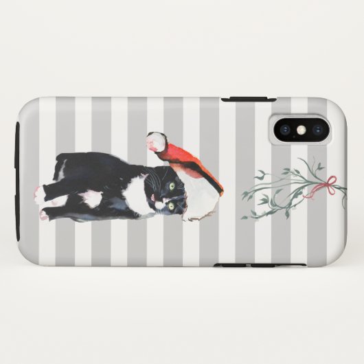 Zwarte en witte kerstkat met kersthoed Case-Mate iPhone case (Achterkant (horizontaal))