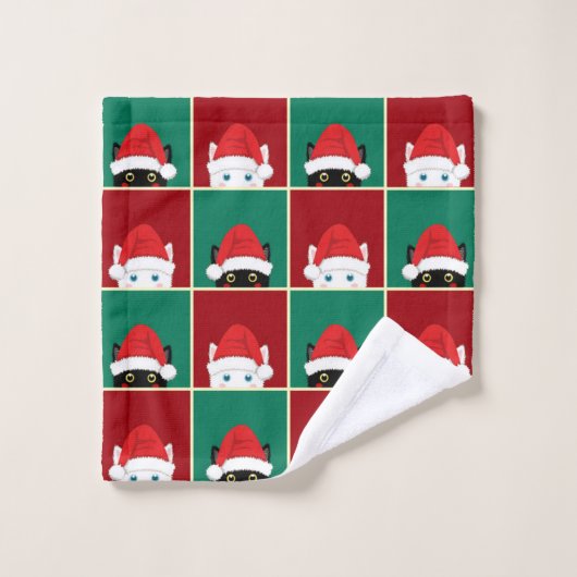 Zwarte en witte kerstkatten bad handdoek (Wasdoekje)