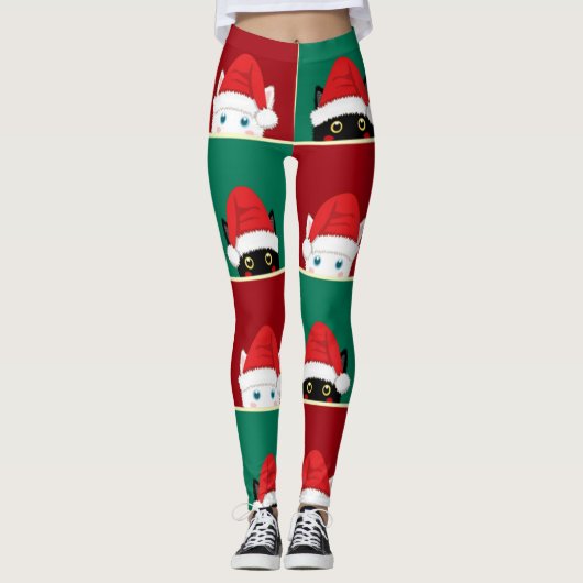 Zwarte en witte kerstkatten leggings (Voorkant)