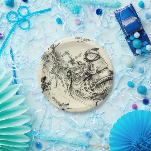  zwarte en witte kerstman Naar de stad Papieren Bordje (Feest)