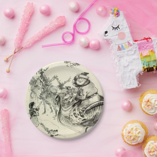  zwarte en witte kerstman Naar de stad Papieren Bordje (Feest)