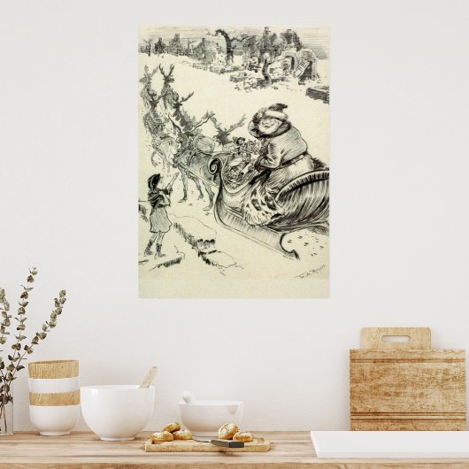  zwarte en witte kerstman Naar de stad Poster (Keuken)